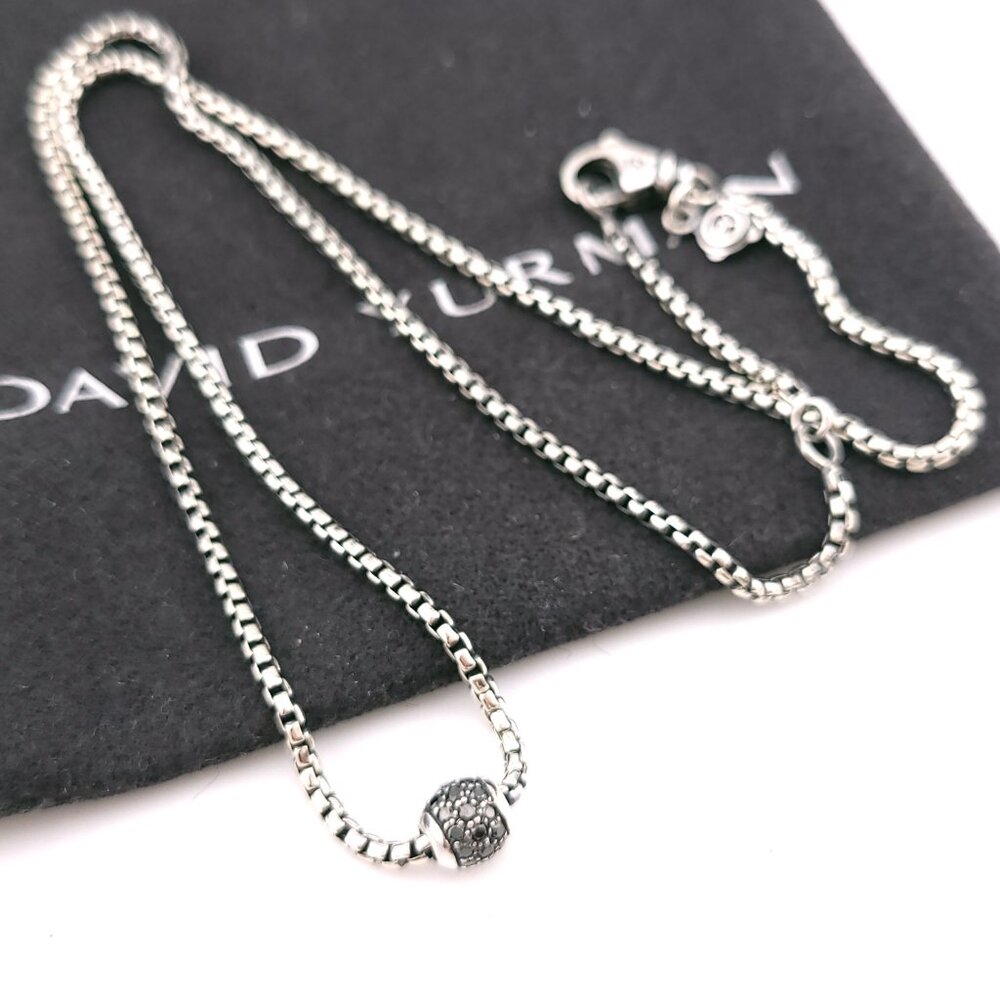 David Yurman Sterling Silver Petite Pave Black Diamond 6"mm Ball 17" in Necklace